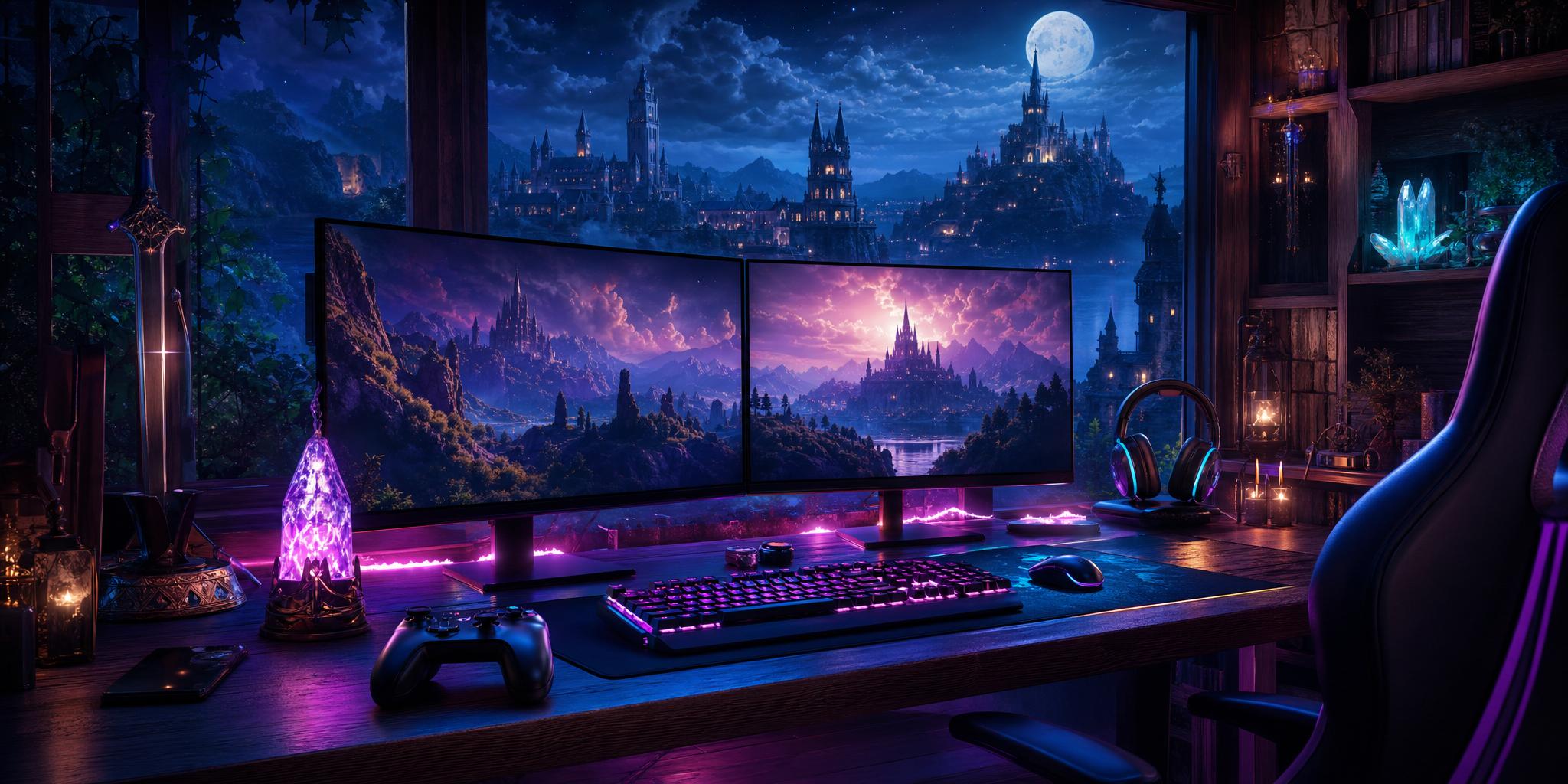 إعداد قيمنق احترافي على anakau.com — إضاءة RGB وشاشتان